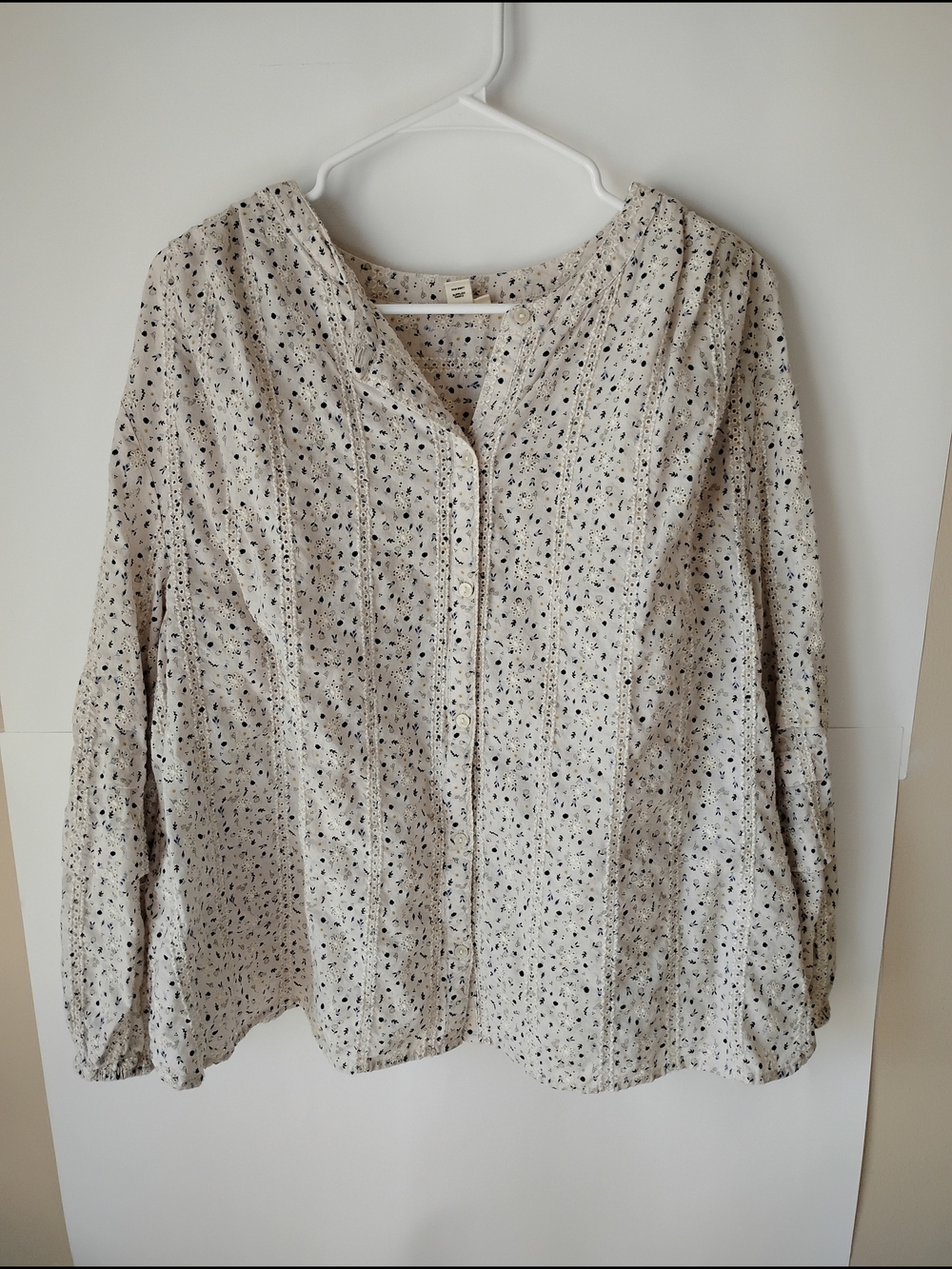 a.n.a Cream Blouse with Black and Navy Floral Dots